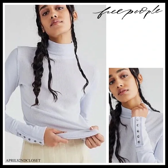 FREE PEOPLE BOHO TOP CUFFED LONG SLEEVES SHIRT MOCK TURTLENECK TEE A2C - Picture 14 of 14